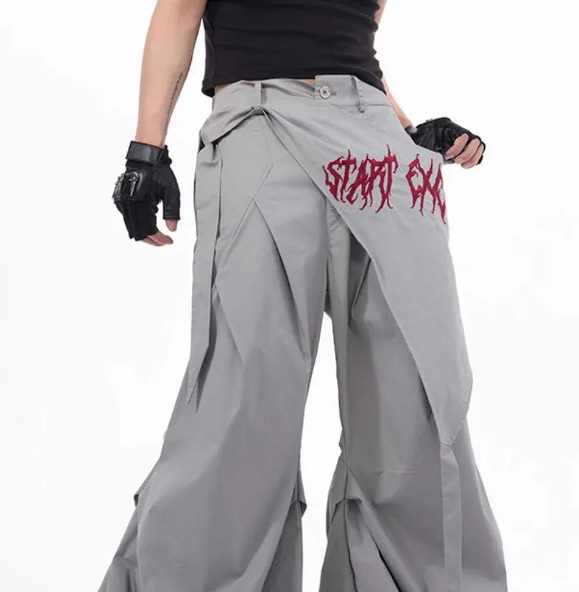 Boys black wide-leg summer pants in Korean youth style with straight-cut design