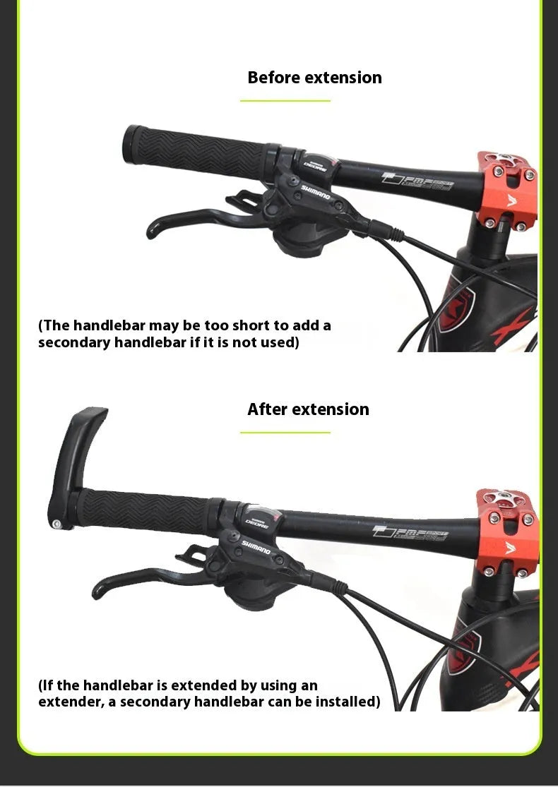Aluminium mountain bike handlebar extension rod with folding mechanism and adjustable 15-20mm range