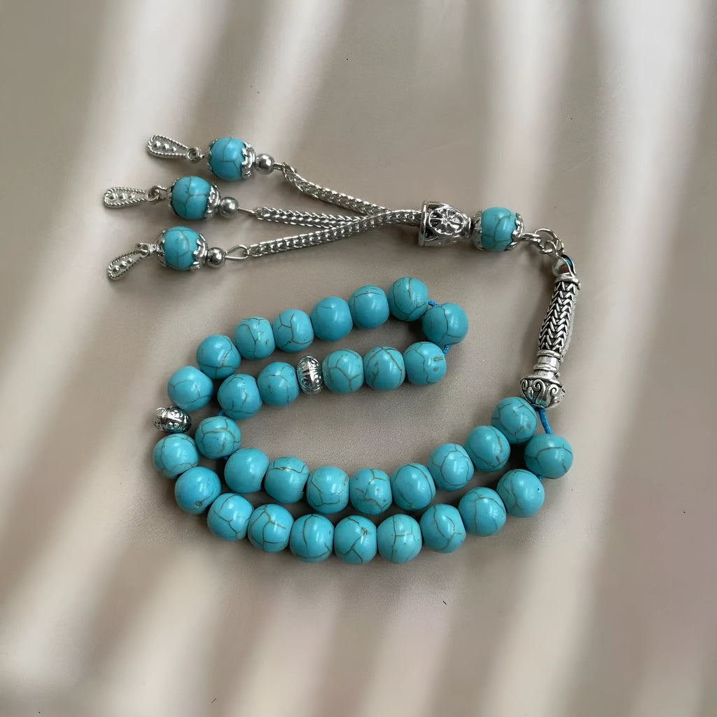 Handmade sky blue stone Muslim prayer bracelet with 8mm beads for Islamic worship