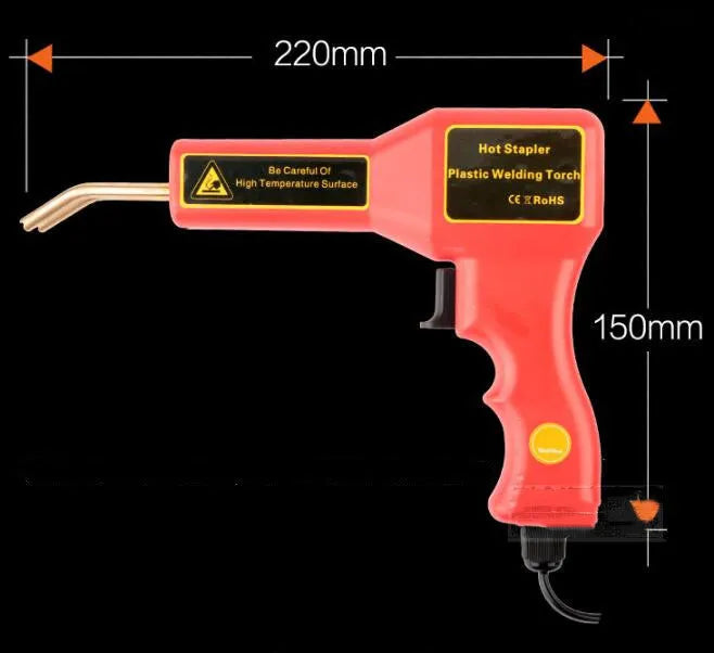 Red CR307 model 30W plastic welding gun for car bumper repair on a workbench.