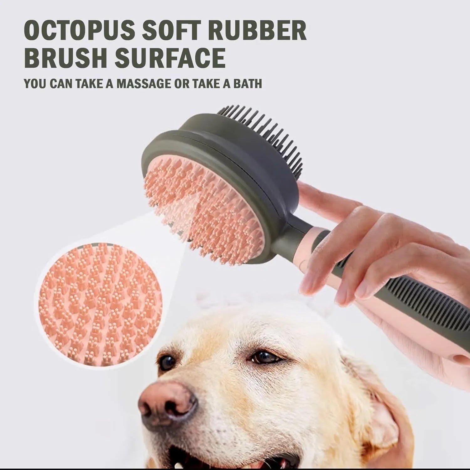 Double sided pink cat brush with release button and flea comb for grooming
