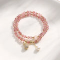 Strawberry quartz crystal bracelet with geometric beads and silver-plated components for women