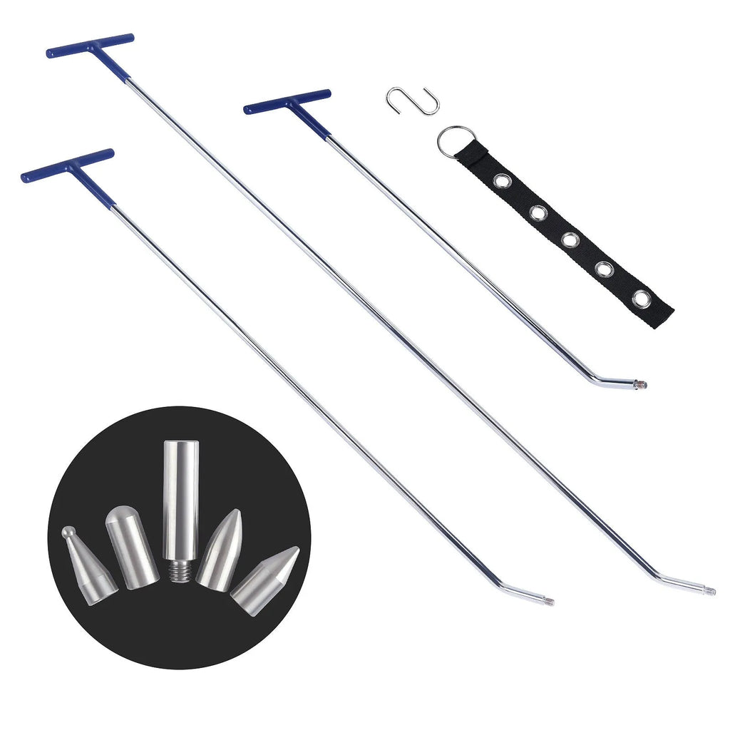 Three-piece alloy steel car dent repair hook crowbar tool set for automotive bodywork panel maintenance