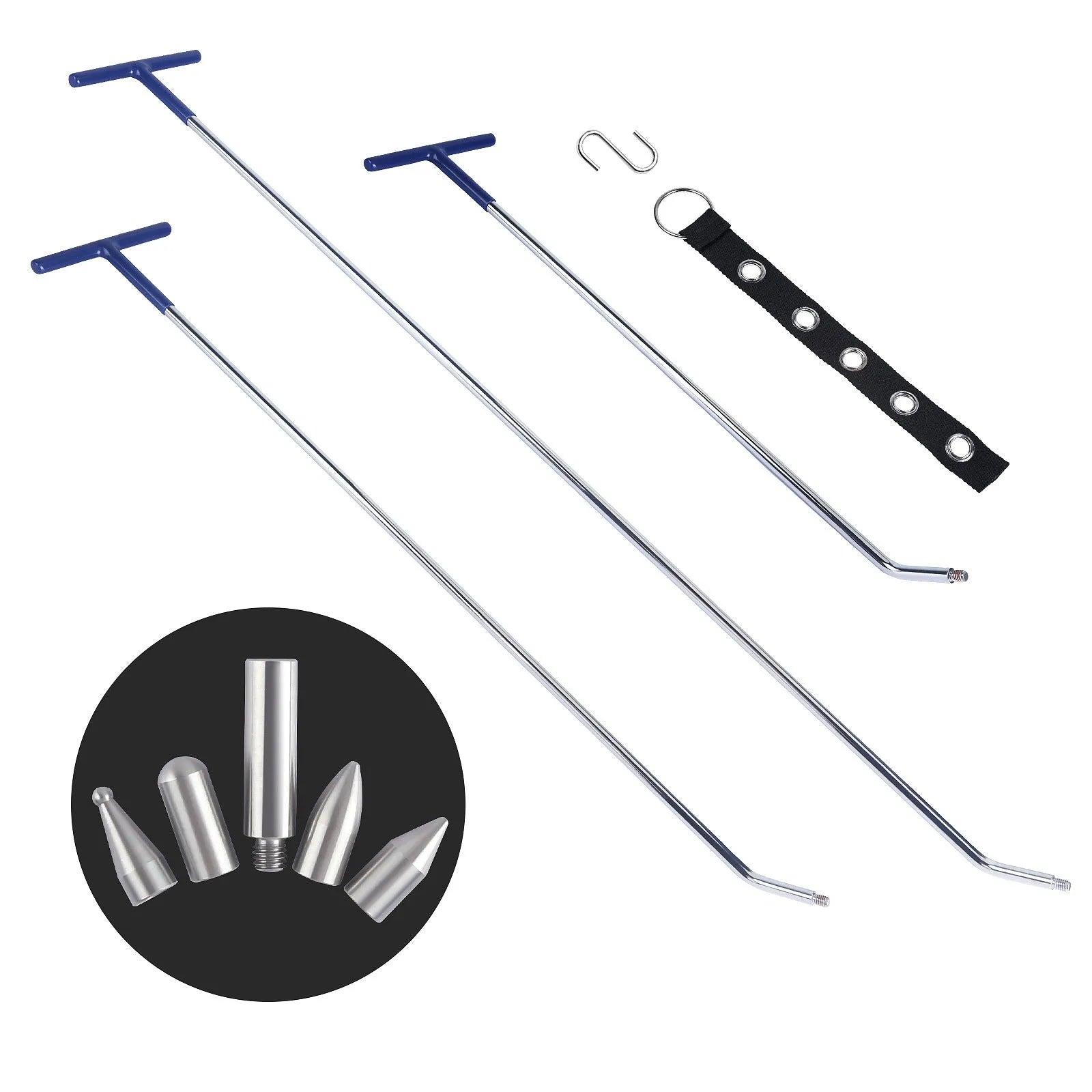 Three-piece alloy steel car dent repair hook crowbar tool set for automotive bodywork panel maintenance