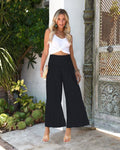 Women's high waist trousers in cotton linen blend with pleating details and straight-leg cropped silhouette