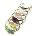 Natural crystal rough stone bracelet with gold geometric winding wire in bohemian style