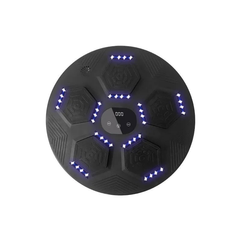 Smart music boxing machine reaction target hanging on wall with matching training gloves