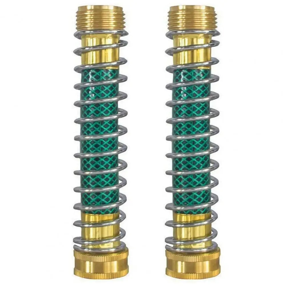 Brass garden hose sprinkler connector with spiral spring mechanism and threaded joints