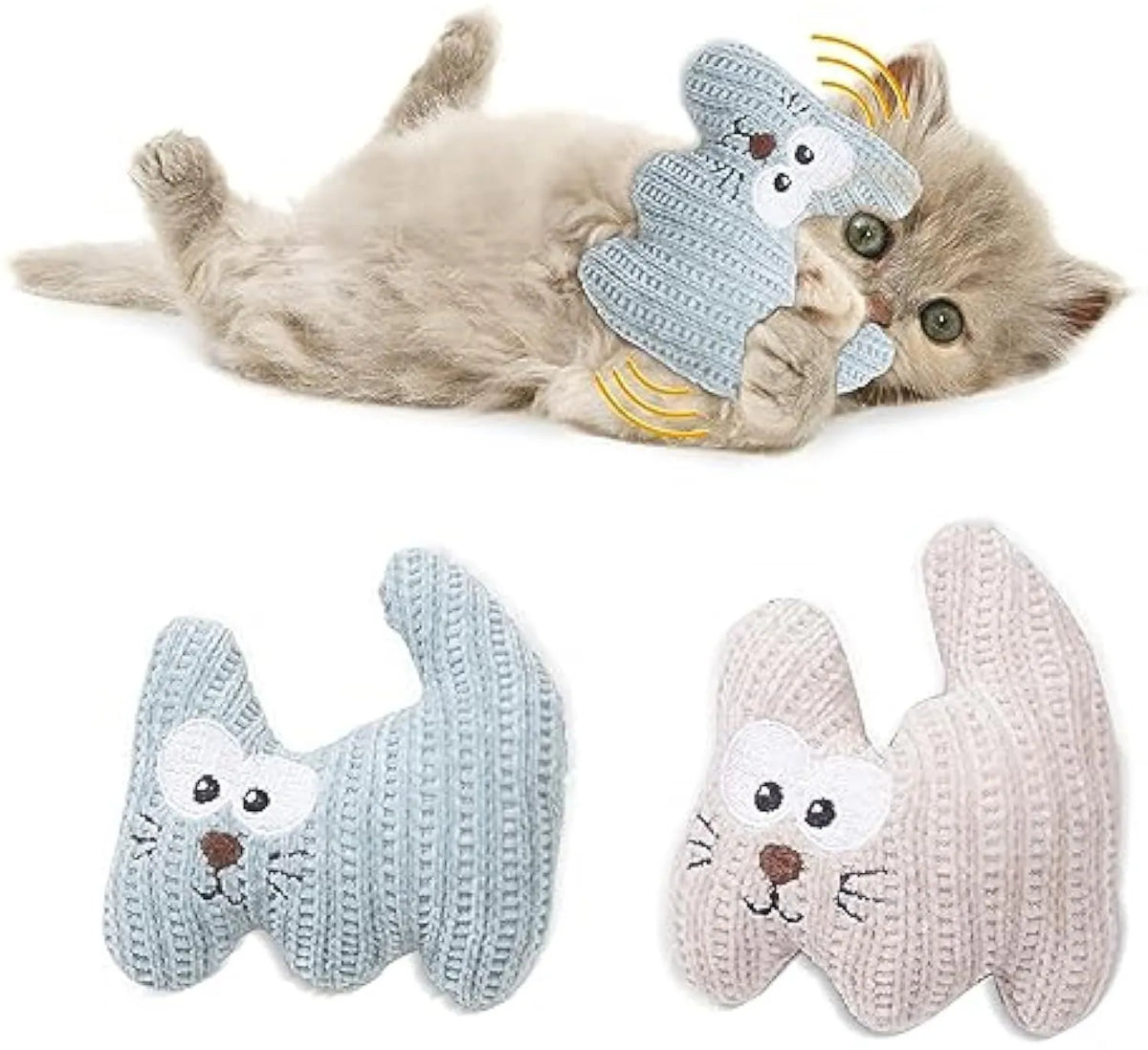 Cyan catnip plush rope toy with bell for cats on wooden floor