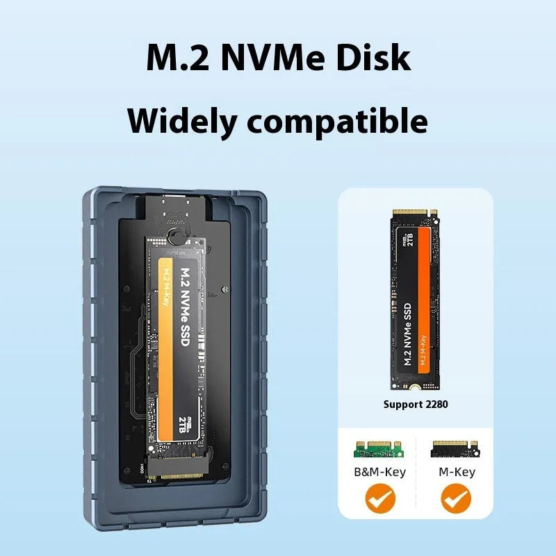 Silver aluminium USB4 hard disk box for solid state drives, showing compact design and USB-C port.