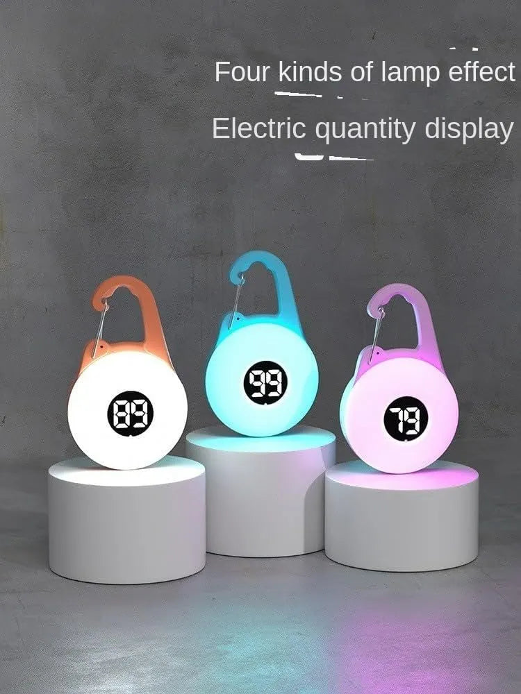 Rechargeable LED dog collar light with silicone strap in blue, orange, or purple, featuring IPX8 waterproofing and 4 light modes for night safety.
