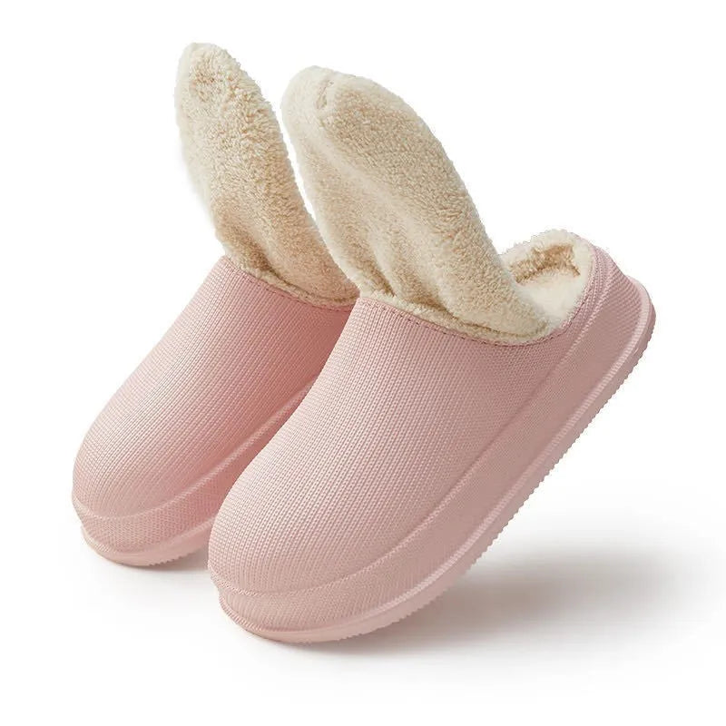 Large size waterproof non-slip warm cotton slippers for men and women, EVA sole and upper, oversleeve style, flat heel, available in multiple colours