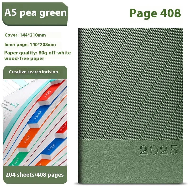 Office notepad with striped PU leather cover open to show 80g wood-free paper pages