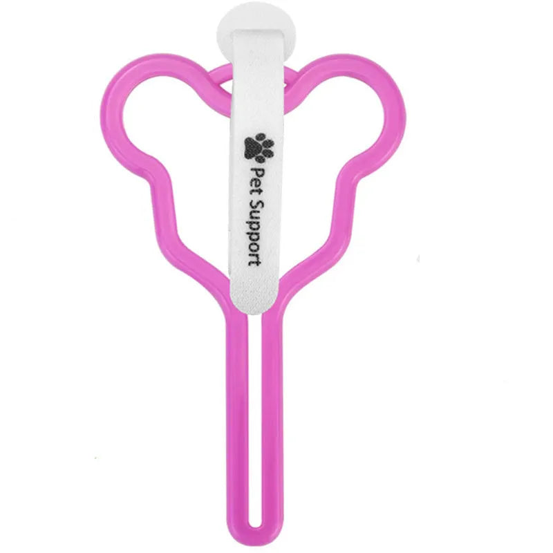 A hands-free dog poop bag holder with a clip and Velcro strap, shown in a random colour from the available selection.