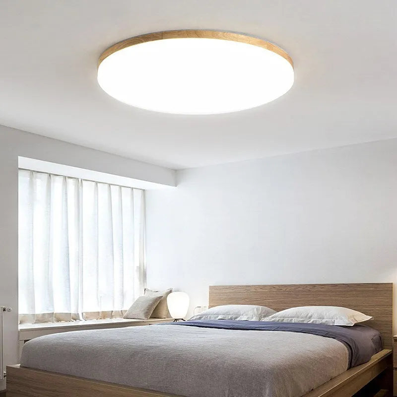 Japanese minimalist wooden art ceiling lamp with acrylic shade in three size options