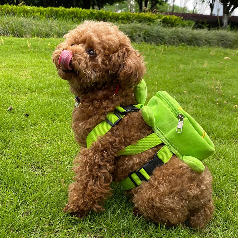 Cartoon turtle shape dog backpack vest with integrated harness in velvet material