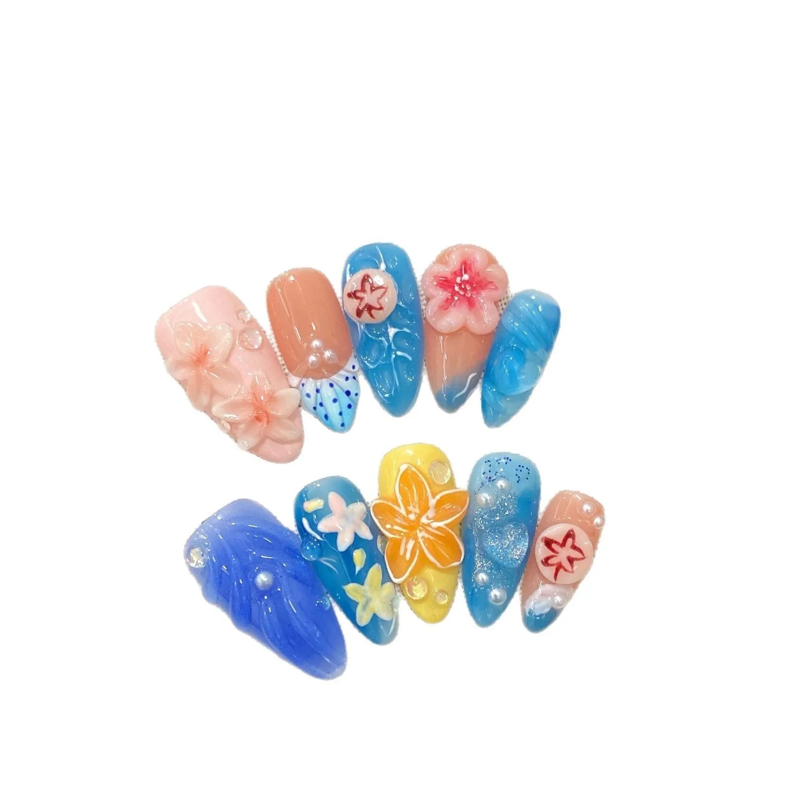 Plastic wearable armour set with 3D carved jellyfish and marine pattern in almond nail colour.