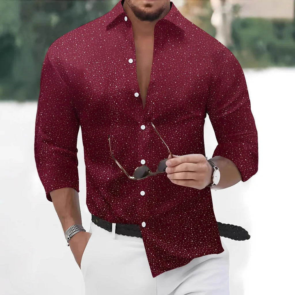 Polka dot bronzing printed casual long sleeve shirt cardigan in black, sky blue, white, dark red, or navy blue