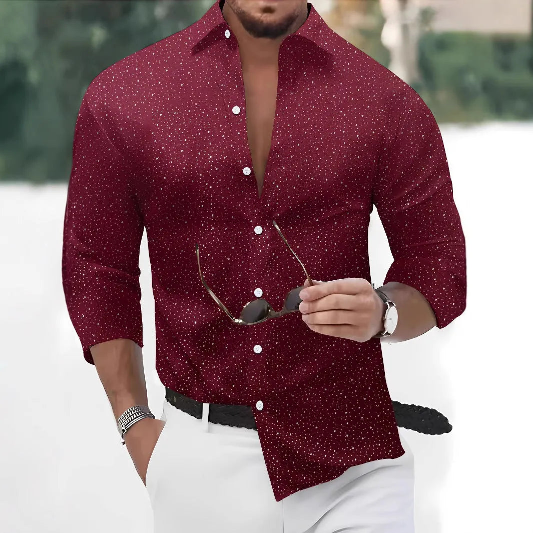 Polka dot bronzing printed casual long sleeve shirt cardigan in black, sky blue, white, dark red, or navy blue