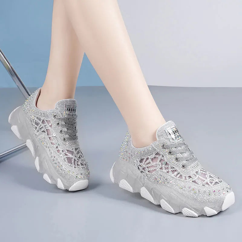 Women's mesh height increasing wedge heel sneakers green white high top breathable casual basketball trainers