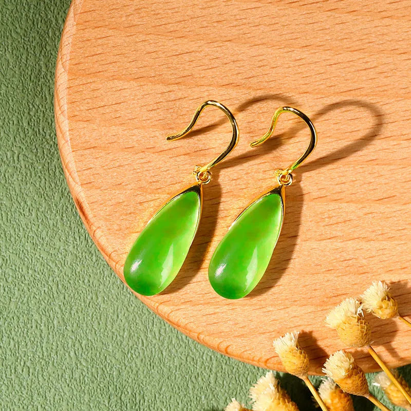 Chinese style geometric drop earrings with water droplet design in CP798 jade colour