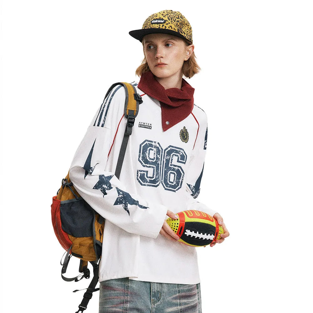 Sports loose baseball clothing top for men and women in cotton blend, available in black and white