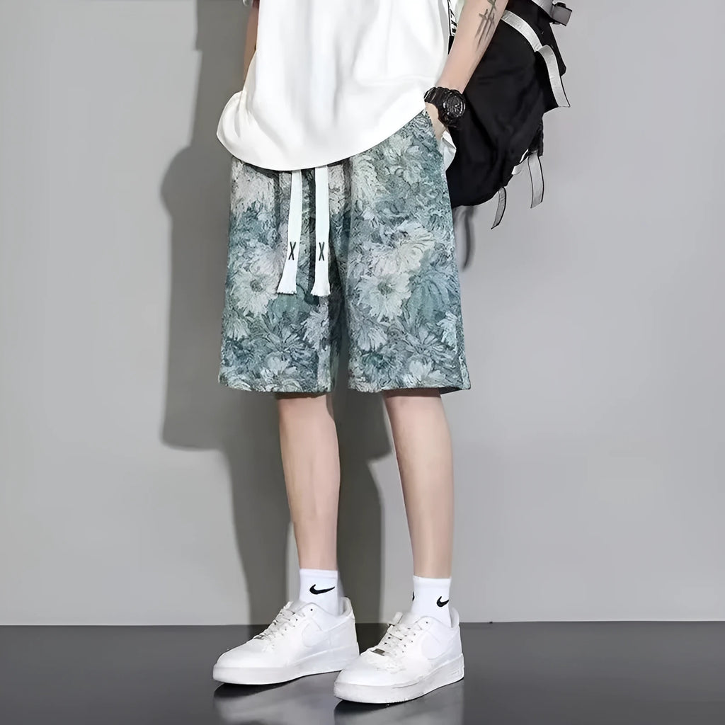 Men's fifth pants polyester fibre shorts with bear print, elastic waistband, loose fit, multiple sizes M-5XL