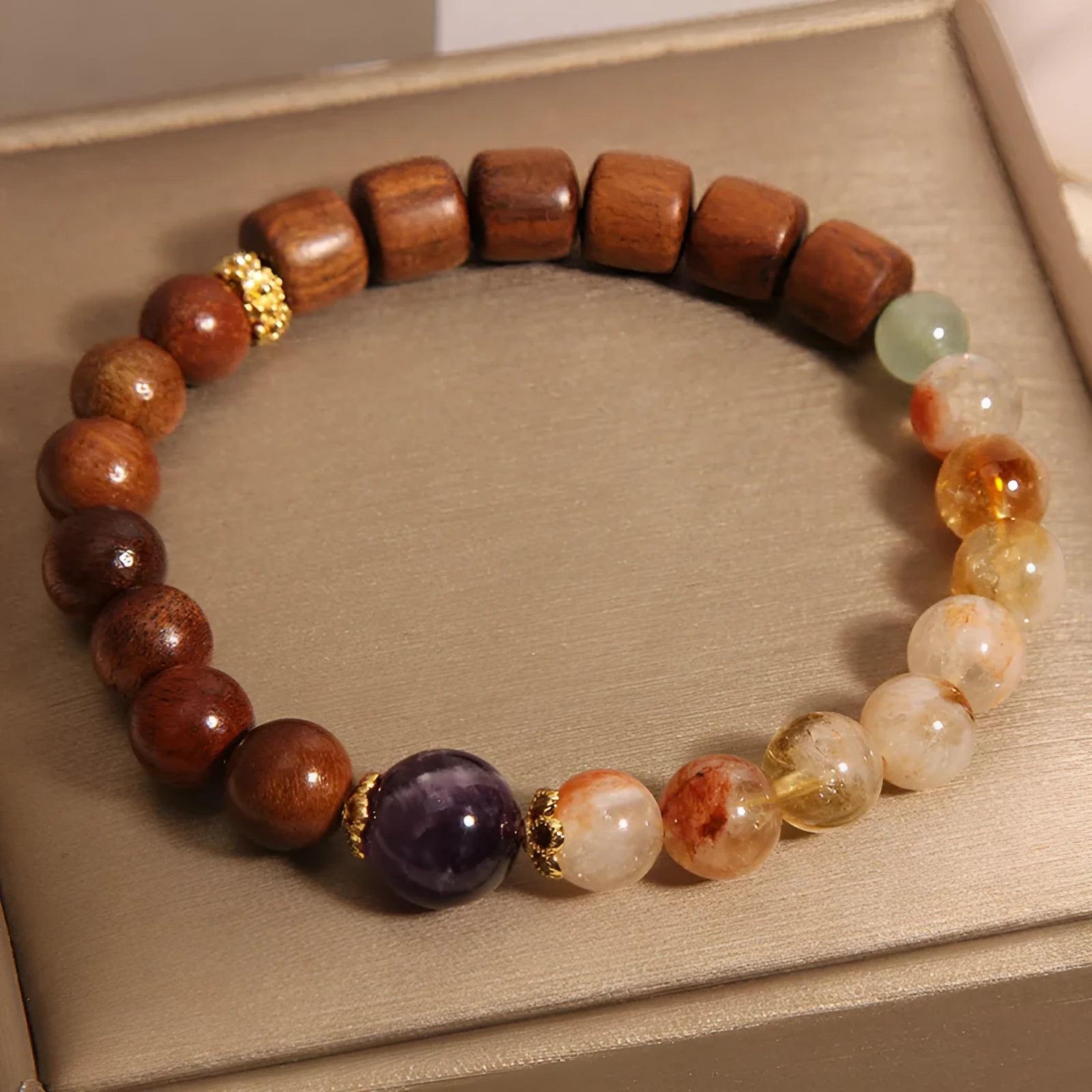 Women's bracelet with pineapple yellow tower crystal, ebony amethyst tones, pearl and rhinestone decorative elements