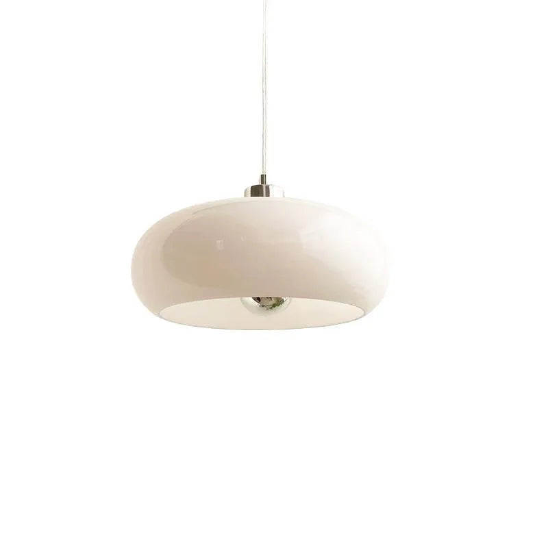 Bauhaus three-headed egg tart pendant light with milky white glass shades
