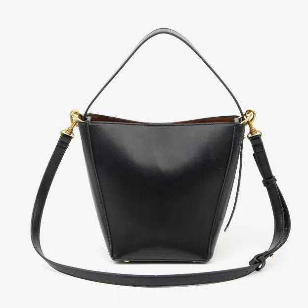 New Springsummer urban minimalist crossbody shoulder bag bucket style in black PU with front pocket