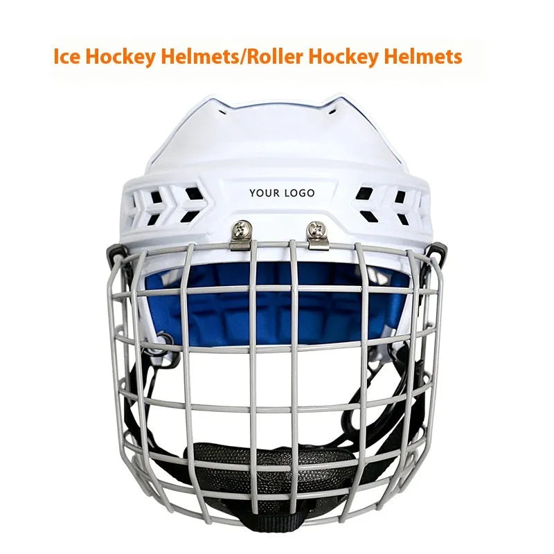 Ice hockey helmet with carbon steel face mask for head protection in sports