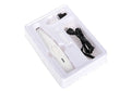 White rechargeable pet grooming trimmer with ceramic blade, USB charging and compact 16cm body for paw and foot trimming