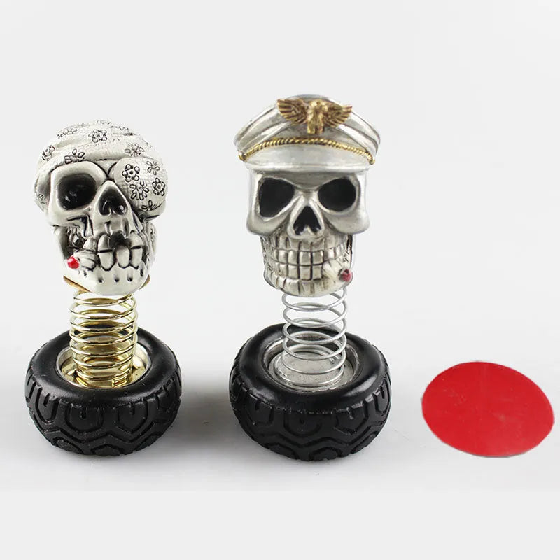 Resin skull car interior decoration with shake-head design, military cap style