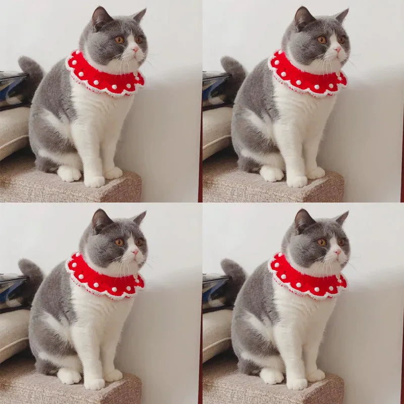 Wool knitted pet collar with cartoon pattern for cats dogs rabbits in milk cotton material
