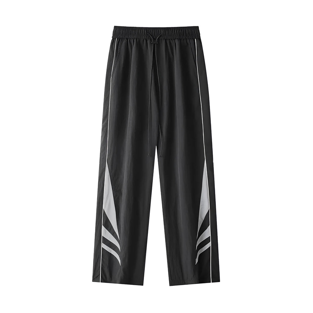 Men's straight-leg cotton blend trousers in black with buttoned cardigan front and non-ironing finish