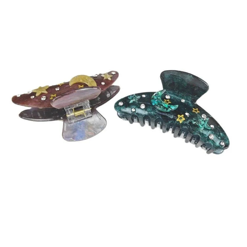 Oversized star moon hair barrette in celestial design with minimalist styling