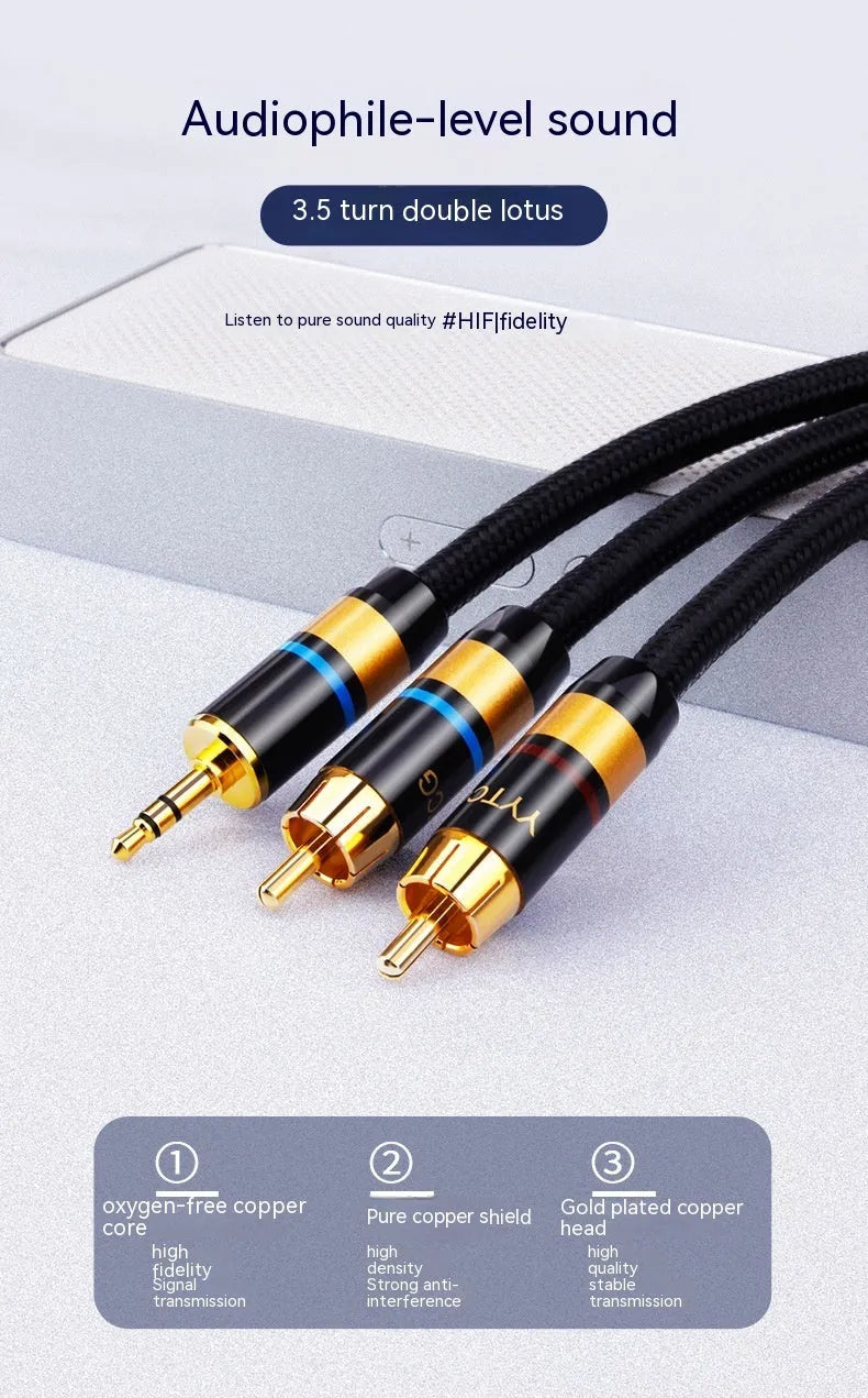 3.5mm to 2RCA computer audio cable with PVC cotton net sheath in multiple lengths