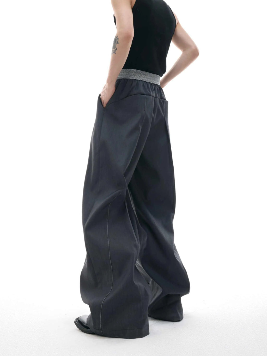 Straight-leg suit pants with button detail on leg in black or grey colour