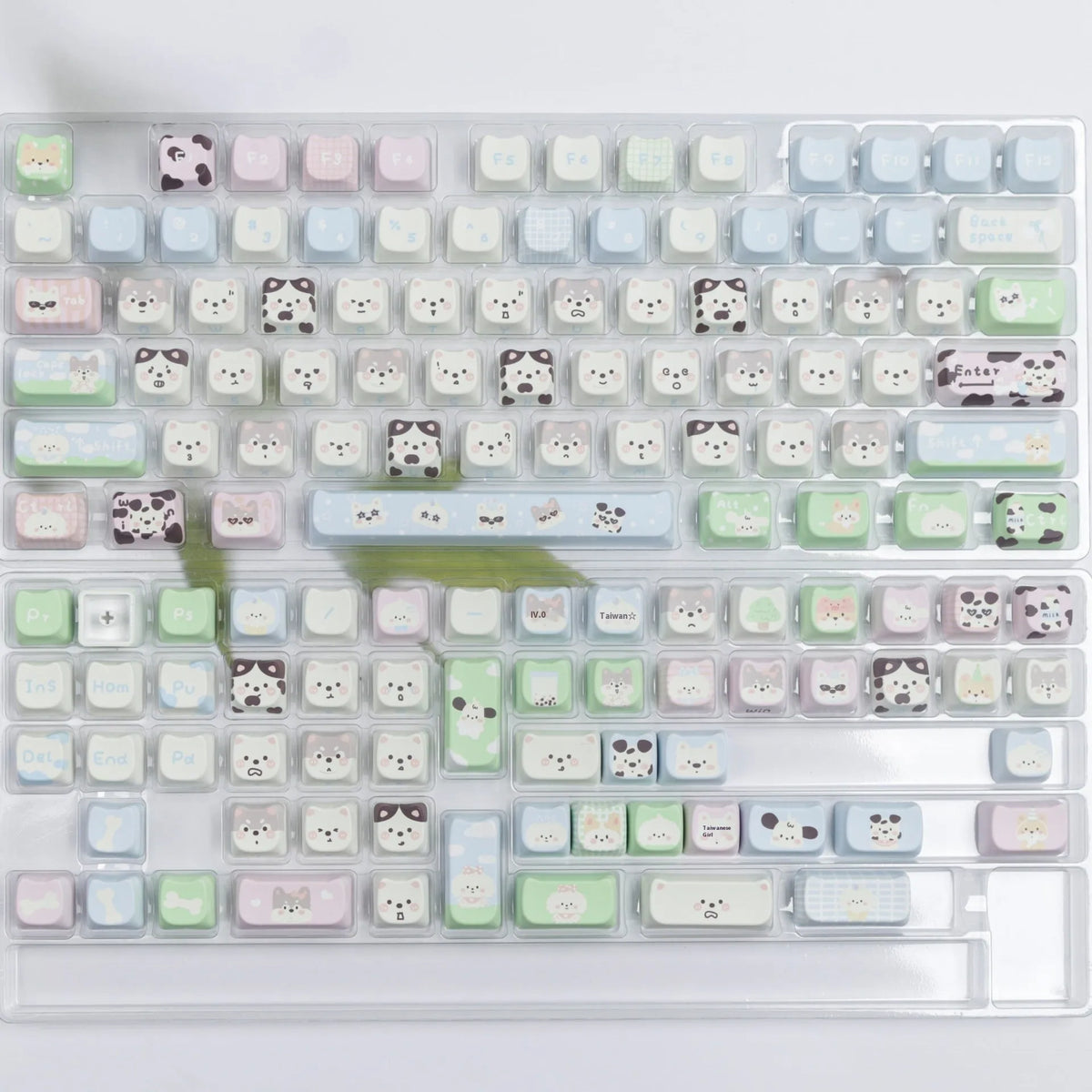 PBT sublimation key cap set with cute puppy design for mechanical keyboards, 26-piece complete collection