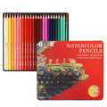 Water-soluble coloured pencil set with 24 colours in iron storage box for drawing and painting