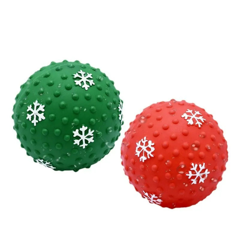 Red and green dog toy balls with squeaker and air vents 7cm for small medium dogs