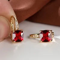 Square zircon geometric ear hook earrings in electroplated copper with Korean-style design