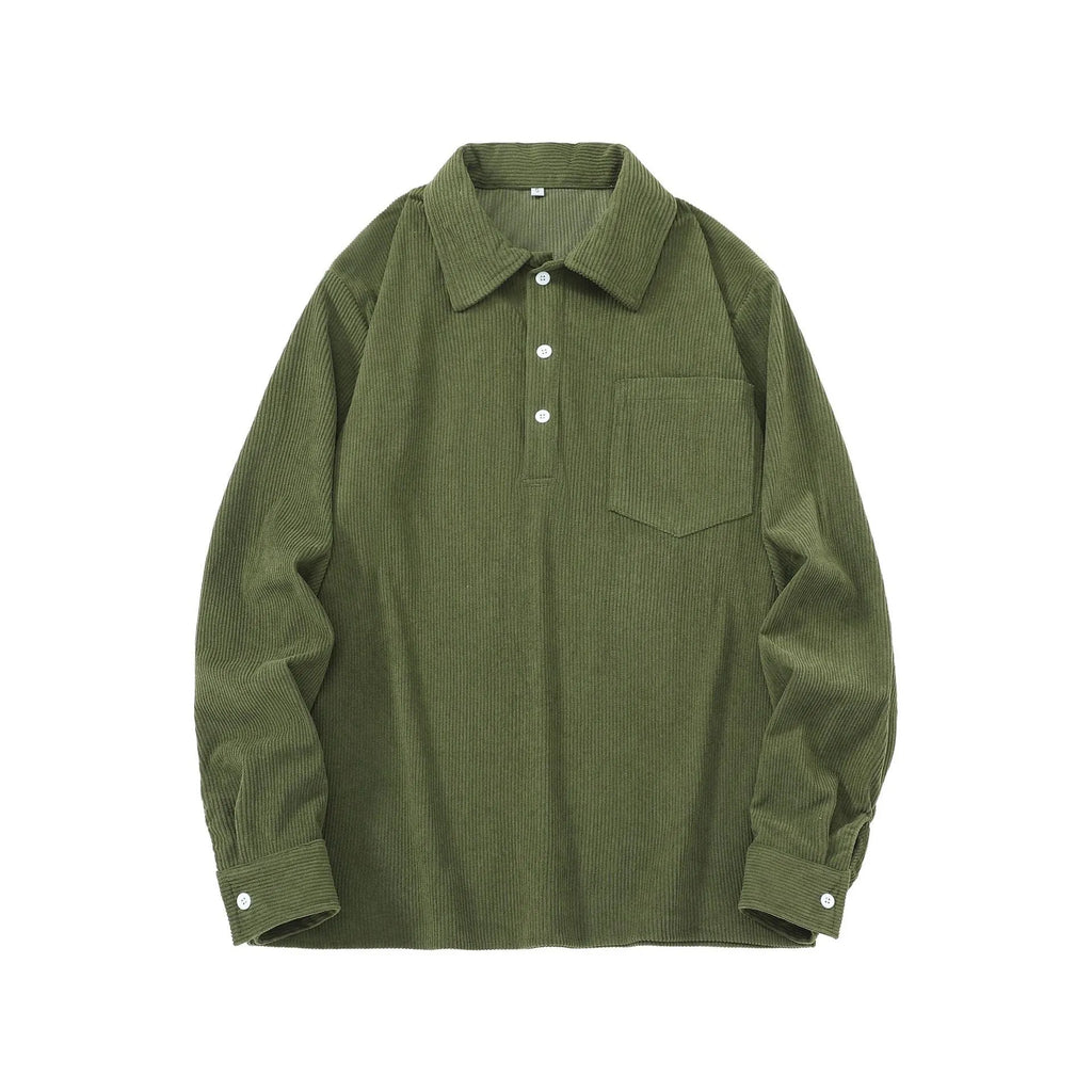 American retro casual bottoming shirt in loose pullover style, available in black, dark gray, and green colours