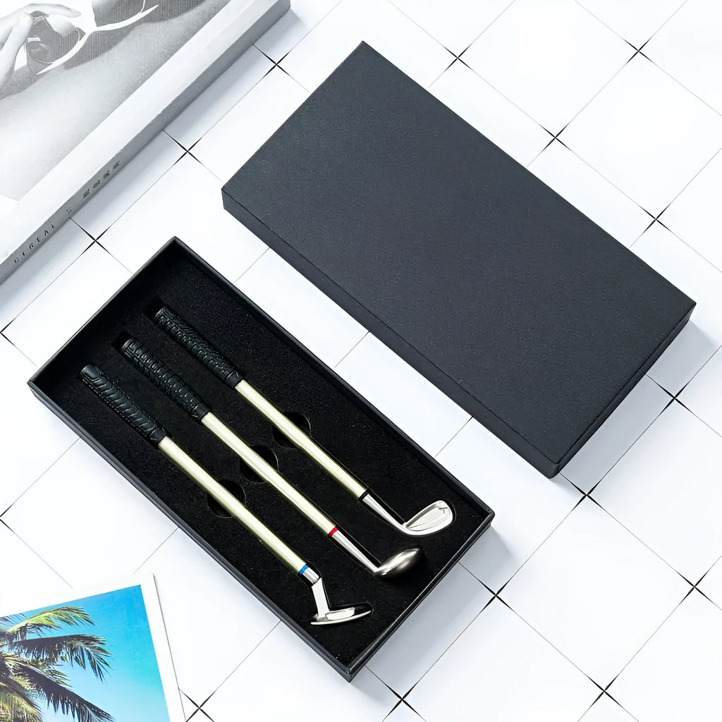 Three metal ballpoint pens with suit pattern design showing 0.7mm writing tips