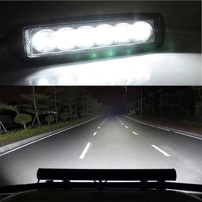 Black die-cast aluminium 18W LED auxiliary spotlight for car or truck mounting.