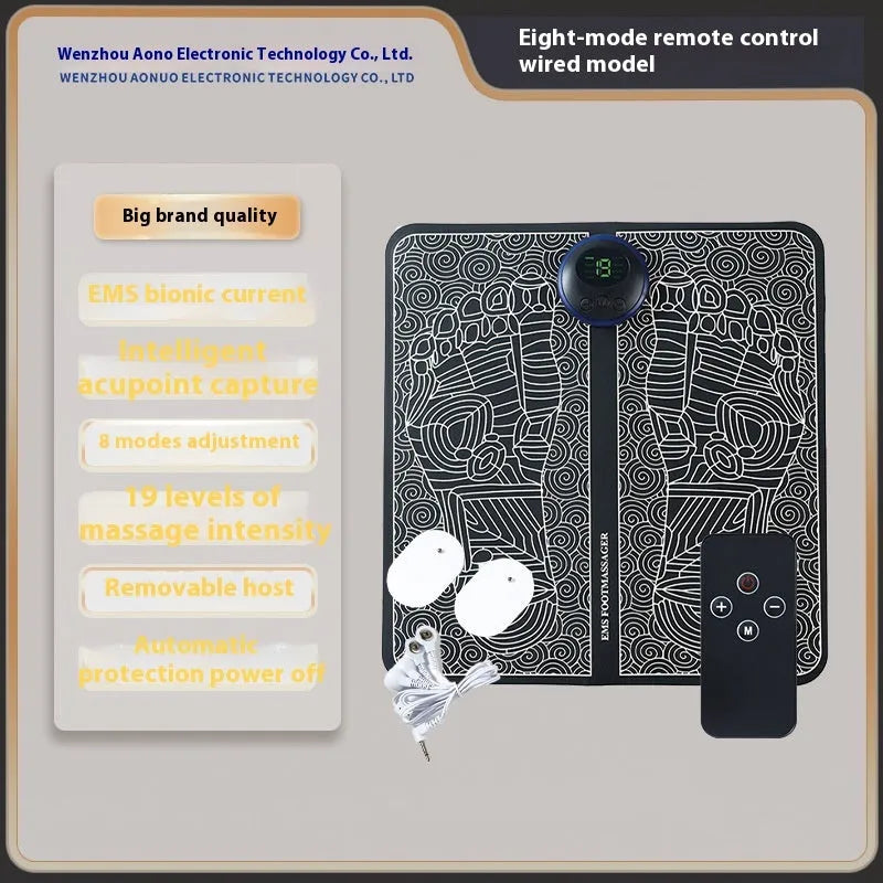 Reflexology foot massager mat with USB charging cable and remote control options