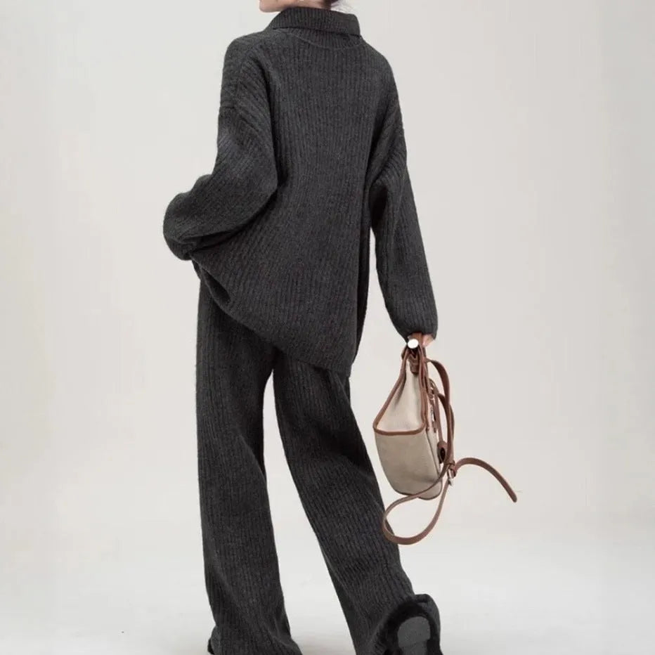 Women's imitation cashmere sweater suit two-piece set with knit top and trousers