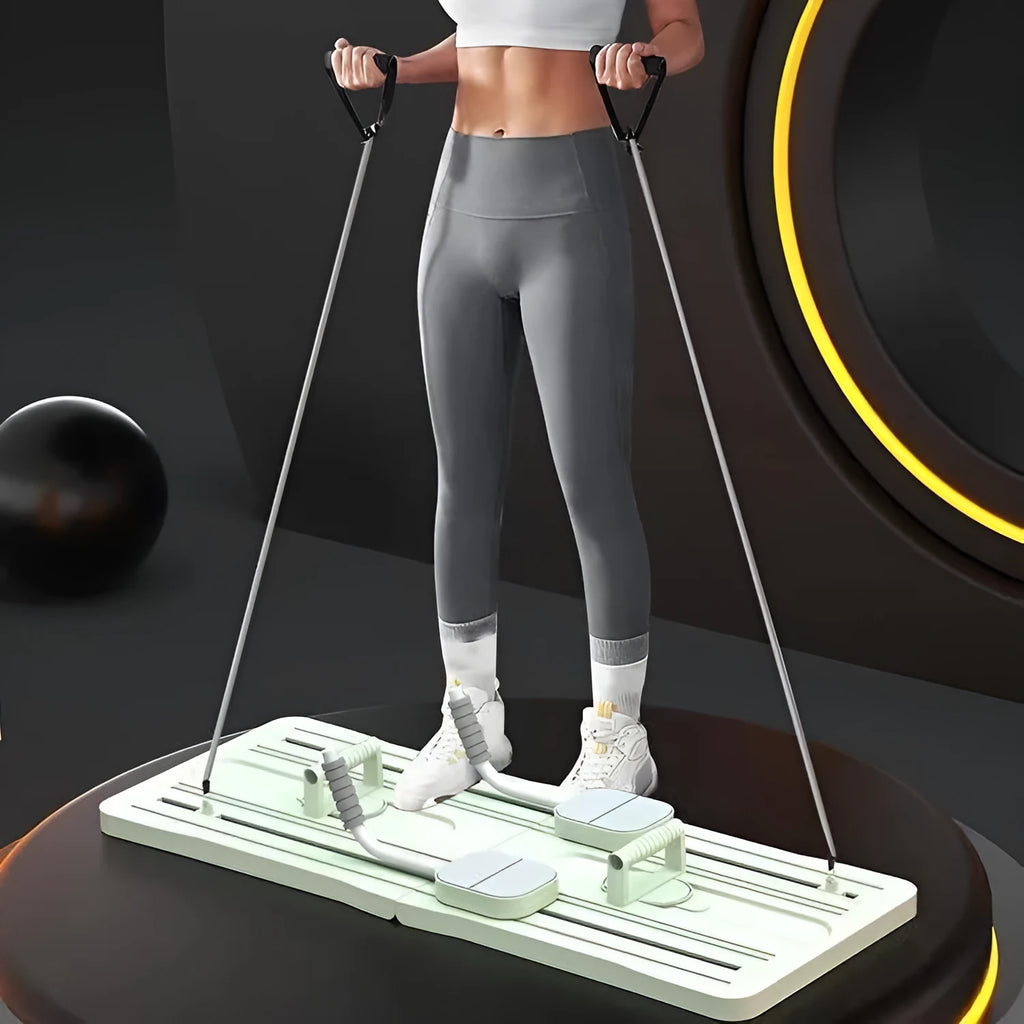 Purple, black, and pink foldable PP plastic belly panel fitness board for abdominal exercises.