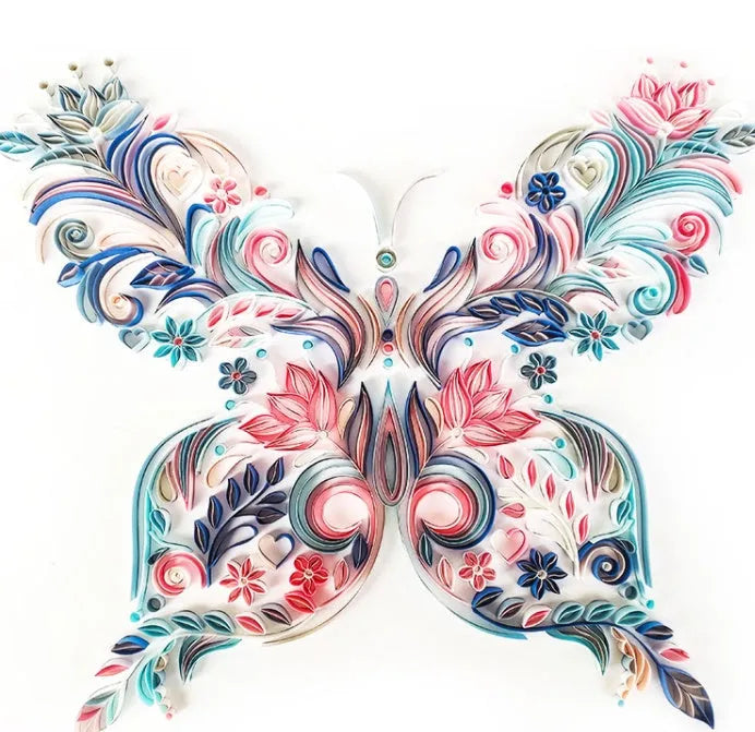 20 inch handmade blue or pink butterfly quilling paper craft kit with glue, scissors, awl and tweezers tools
