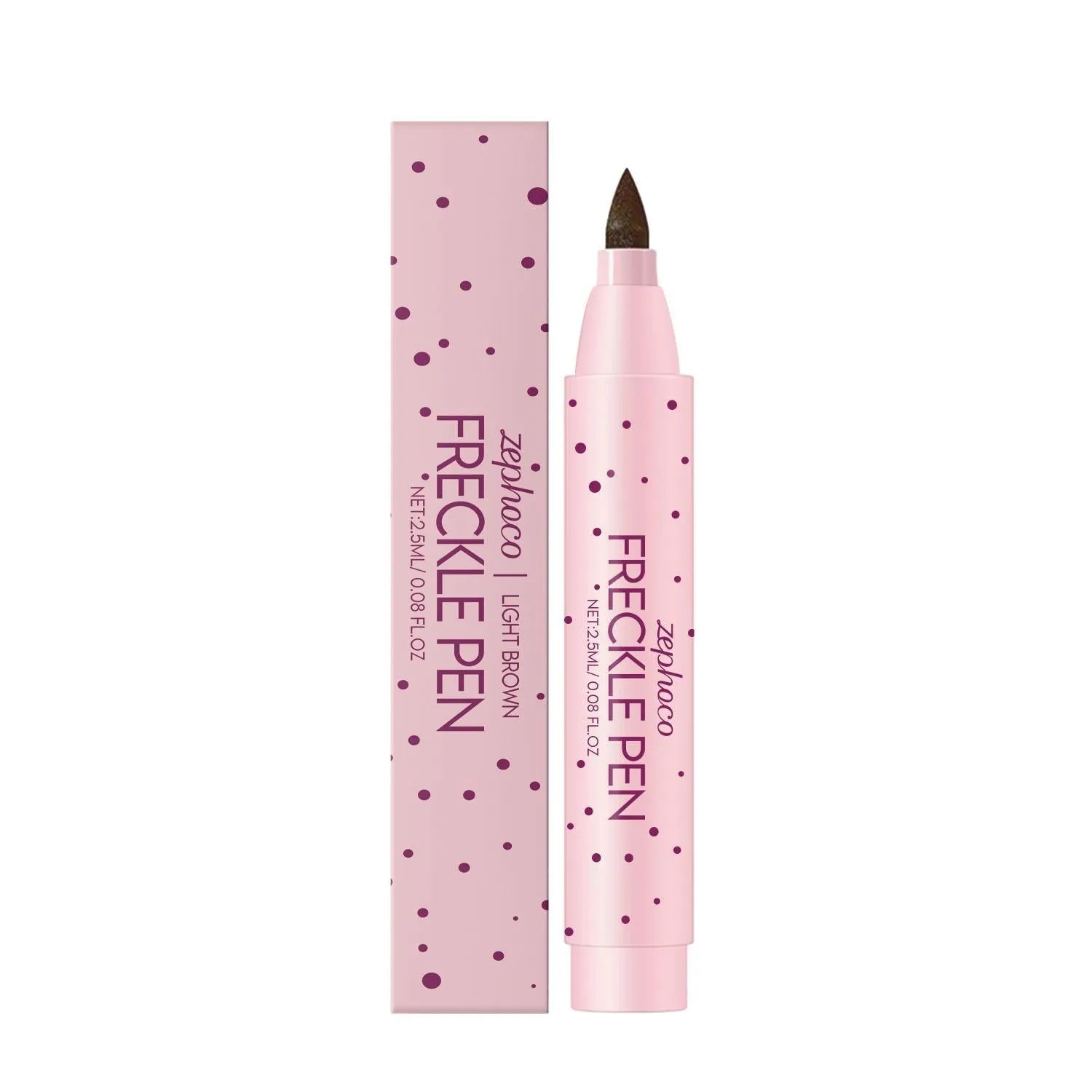 Temporary freckle pen makeup tool with brush tip applicator in dark brown and light brown shades